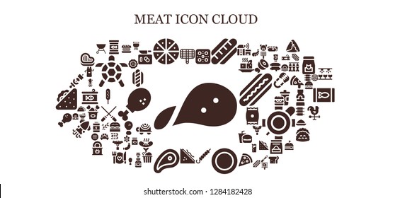  meat icon set. 93 filled meat icons. Simple modern icons about  - Snack, Grill, Canned food, Pizza, Hot dog, Skewer, Dish, Sandwich, Meat, Chicken leg, Hamburger, Barbecue, Pie