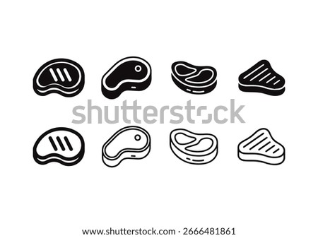 Meat icon set. BBQ sign grilled steak icon raw meat isolated pictogram steak symbol beef vector illustration