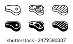 Meat icon set. Beef vector illustration. Steak symbol. BBQ sign. Raw meat isolated pictogram. Grilled steak icon.