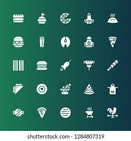 meat icon set. Collection of 25 filled meat icons included Rooster, Grill, Hamburger, Pizza, Barbecue grill, Apron, Cows, Food, Sandwich, Skewer, Sausage, Brochette, Hamburguer