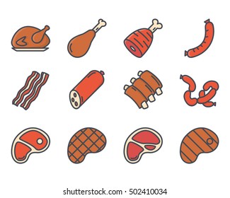 Meat Icon Set Colored Food