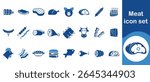 Meat icon set, fillet, chicken, rack of lamb, meatball, sign, sausage, pie, pig, lobster, salmon, salmon sushi, goat, pack, knife, burrito, turkey, chicken legs and more