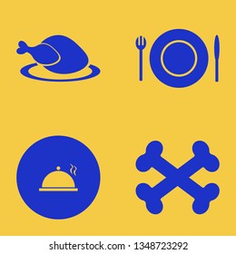meat icon set with hot chicken, bones and plate folk knife vector illustration