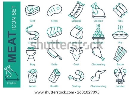 Meat icon set. line icon style. containing icon beef, steak, chicken meat and more. food element vector illustration