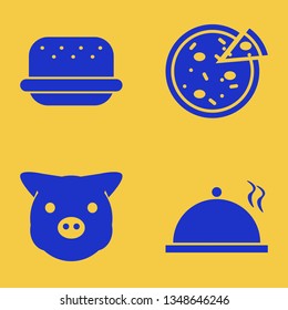 meat icon set with proper meal, piggy face and burger vector illustration