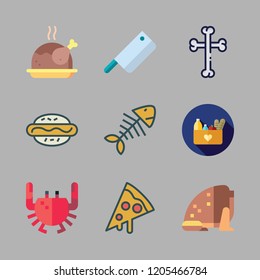 meat icon set. vector set about groceries, toad, fishbone and pizza icons set.