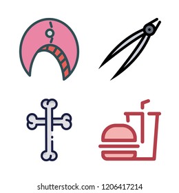 meat icon set. vector set about hamburger, bones, tongs and crab icons set.