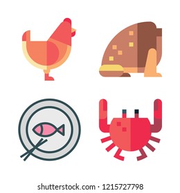meat icon set. vector set about fish, toad, hen and crab icons set.
