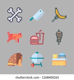 meat icon set. vector set about kebab, pig, hamburger and toad icons set.