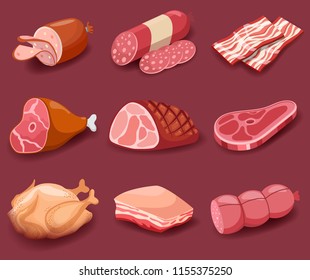 Meat icon set vector Fresh meat icons set.