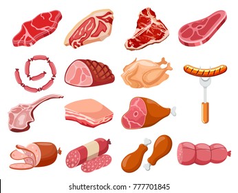 Meat icon set vector Fresh meat icons set
