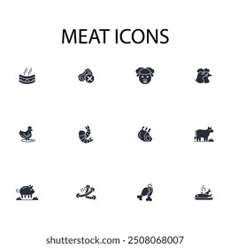 Meat icon set.vector.Editable stroke.linear style sign for use web design,logo.Symbol illustration.
