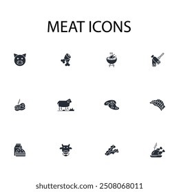 Meat icon set.vector.Editable stroke.linear style sign for use web design,logo.Symbol illustration.