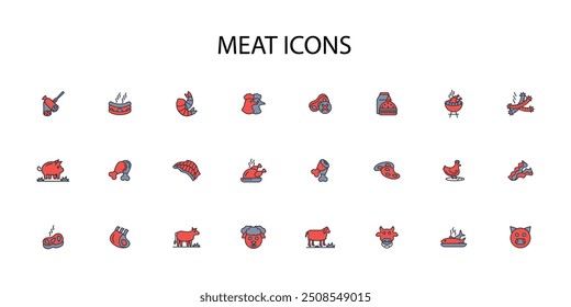 Meat icon set.vector.Editable stroke.linear style sign for use web design,logo.Symbol illustration.
