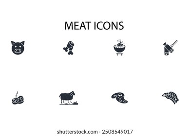 Ícone de carne set.vetor.Editable traço.linear sinal de estilo para usar web design,ilustração logo.Symbol.