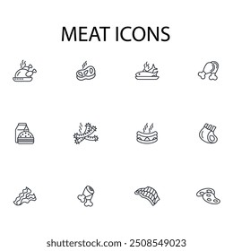 Ícone de carne set.vetor.Editable traço.linear sinal de estilo para usar web design,ilustração logo.Symbol.