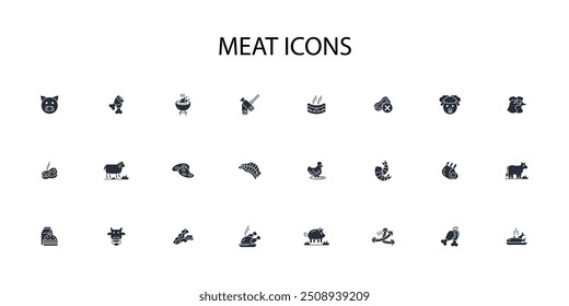 Ícone de carne set.vetor.Editable traço.linear sinal de estilo para usar web design,ilustração logo.Symbol.