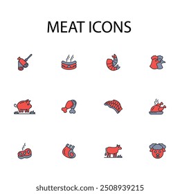 Meat icon set.vector.Editable stroke.linear style sign for use web design,logo.Symbol illustration.