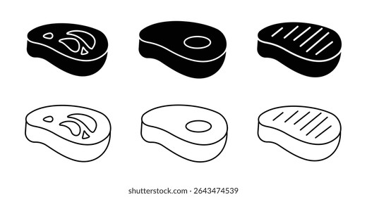 Meat icon vector set. Silhouette of meat, beef, mutton, Grilled steak, BBQ sign. Meat symbol, Beef vector illustration design.