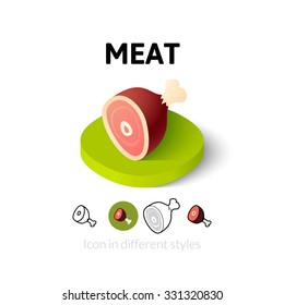 Meat icon, vector symbol in flat, outline and isometric style