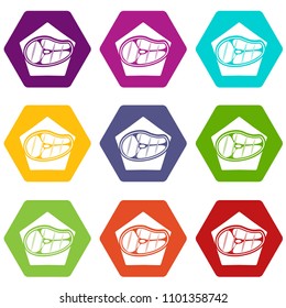Meat icons 9 set coloful isolated on white for web