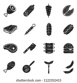 Meat Icons. Black Scribble Design. Vector Illustration.