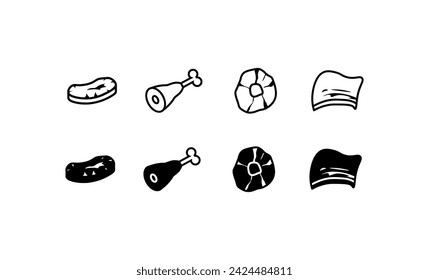 Fleisch-Icons für Design. Linie, Satz von Fleischstücken, Sammlung von Fleisch für Design. Vektorsymbole