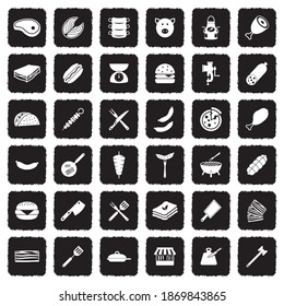 Meat Icons. Grunge Black Flat Design. Vector Illustration.