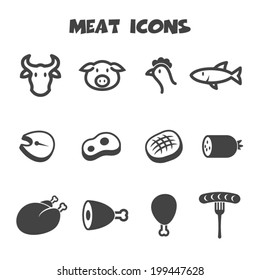 meat icons, mono vector symbols