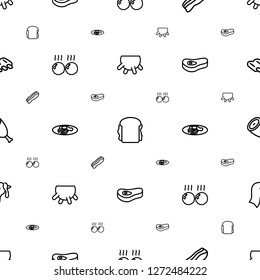 meat icons pattern seamless white background. Included editable outline udder, sandwich, bacon, fried egg and bacon, beef, turkey, sausage icons. meat icons for web and mobile.