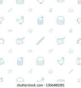 meat icons pattern seamless white background. Included editable line double burger with flag, kebab, pie, chicken, cow, cheeseburger, taco icons. meat icons for web and mobile.