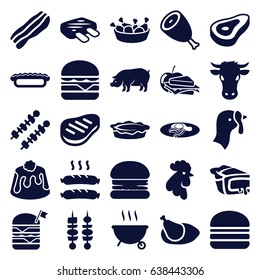 Meat icons set. set of 25 meat filled icons such as beef, turkey, cow, rooster, pig, chicken leg, double burger with flag, cheeseburger, burger, pie, sandwich and apple