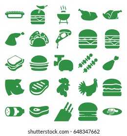 Meat icons set. set of 25 meat filled icons such as sausage, rooster, pig, burger, pizza, taco, sandwich, burger with pepper, double burger, cheeseburger, chicken