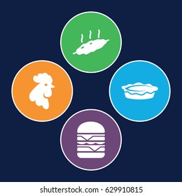Meat icons set. set of 4 meat filled icons such as rooster, double burger, pie