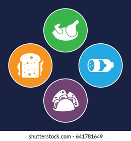 Meat icons set. set of 4 meat filled icons such as chicken, sausage, taco