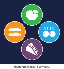 Meat icons set. set of 4 meat filled icons such as sausage, taco, food