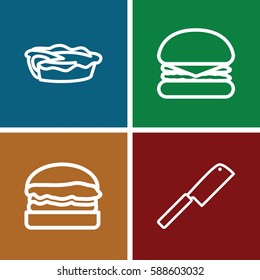 meat icons set. Set of 4 meat outline icons such as pie, burger
