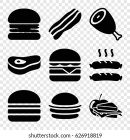 Meat icons set. set of 9 meat filled icons such as beef, burger, cheeseburger, sandwich and apple, sausage, bacon