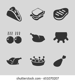 Meat icons set. set of 9 meat filled icons such as udder, taco, chicken leg, sandwich, chicken