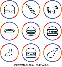 Meat icons set. set of 9 meat outline icons such as cow, burger, cheeseburger, kebab