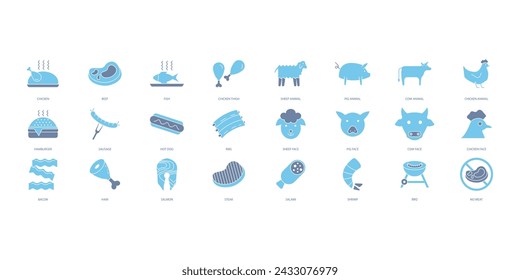 meat icons set. Set of editable stroke icons.Vector set of meat