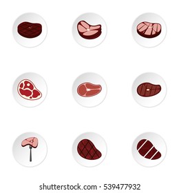Meat icons set. Flat illustration of 9 meat vector icons for web