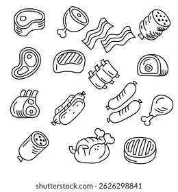 Meat Icons Set Outline Style
