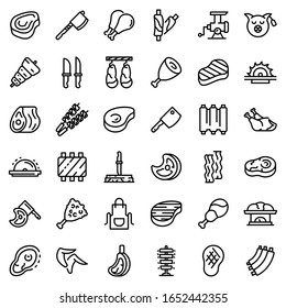 Meat icons set. Outline set of meat vector icons for web design isolated on white background