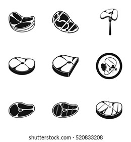 Meat icons set. Simple illustration of 9 meat vector icons for web