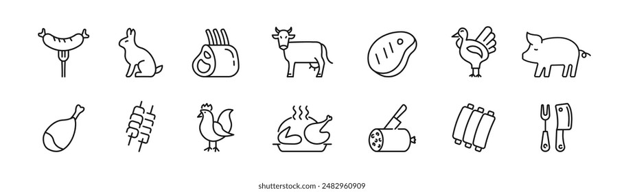 Meat icons set. Vector illustration.
