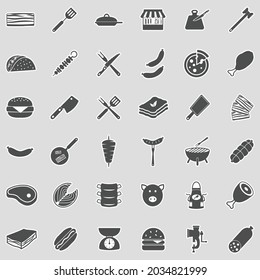 Meat Icons. Sticker Design. Vector Illustration.