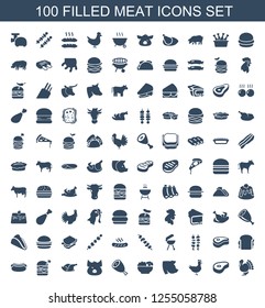 meat icons. Trendy 100 meat icons. Contain icons such as turkey, beef, chicken, pig, food, double burger with flag, pie, sandwich, kebab, bbq, sausage. meat icon for web and mobile.
