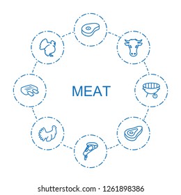 meat icons. Trendy 8 meat icons. Contain icons such as beef, pizza, cow, turkey, bbq. meat icon for web and mobile.