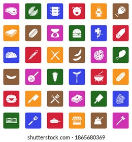 Meat Icons. White Flat Collection In Square. Vector Illustration.